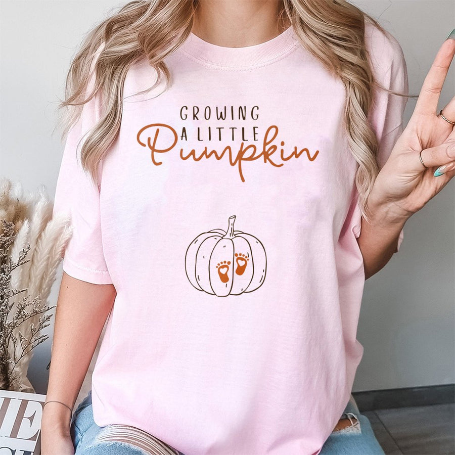Growing A Little Pumpkin T-Shirt | Fall Maternity Pregnancy Reveal | Premium 100% Cotton | Cute Thanksgiving Baby Announcement Gift for Mom