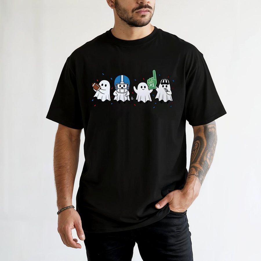 Ghost Football T-Shirt | Cute Spooky Ghosts Game Day Graphic | 100% Cotton Premium Tee | Halloween Sports Gift for Men and Women