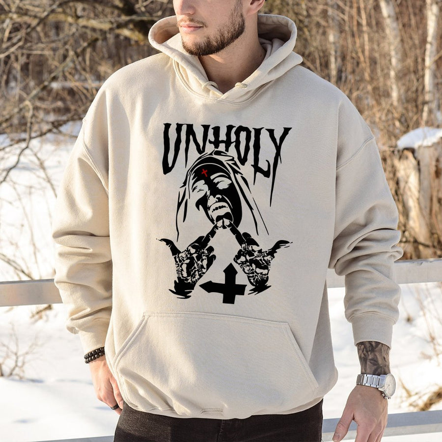 Unholy Nun Graphic Hoodie | Edgy Aesthetic Streetwear | Premium Cotton Blend | Gift for Goth Alternative Fashion Lovers