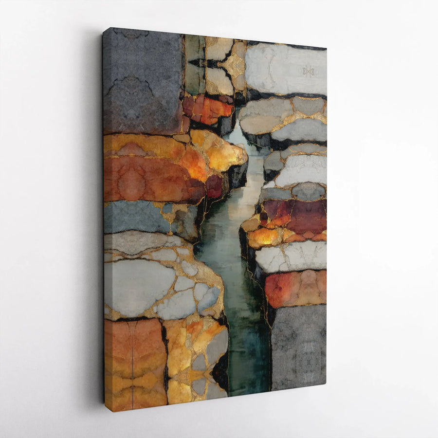 Abstract Earth Tone Canvas Print | Modern Kintsugi Style Gold Accent Art | Premium Gallery Wrapped Canvas | Contemporary Living Room Decor Gift
