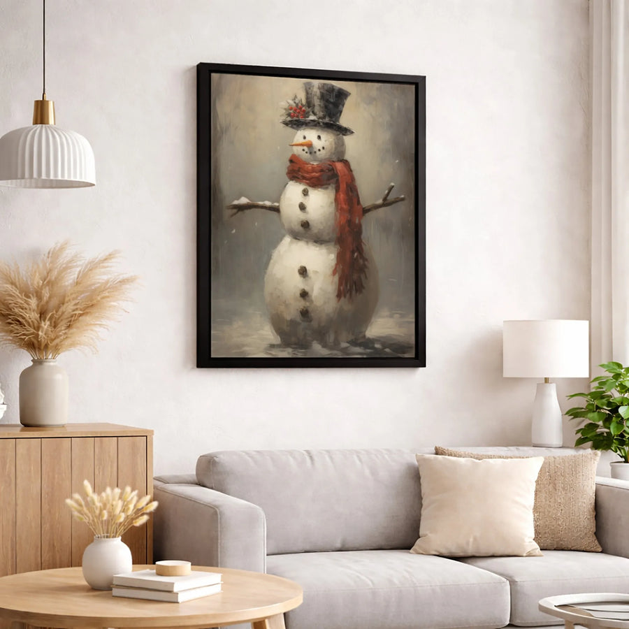 Vintage Christmas Snowman Wall Art | Oil Painting Style Winter Decor | Gallery Quality 1.25" Canvas | Festive Holiday Gift for Home