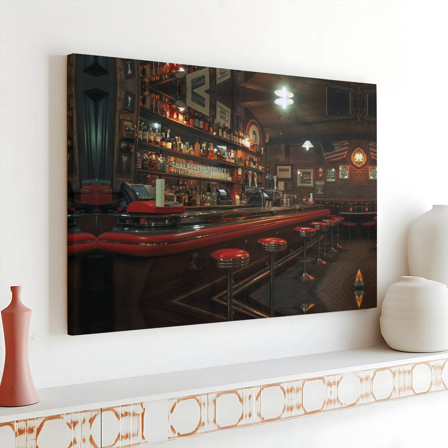 Vintage American Pub Canvas Print | Retro Tavern Interior Wall Art | 1.25" Gallery Wrap Premium Decor | Man Cave Bar Sign Decor Gift