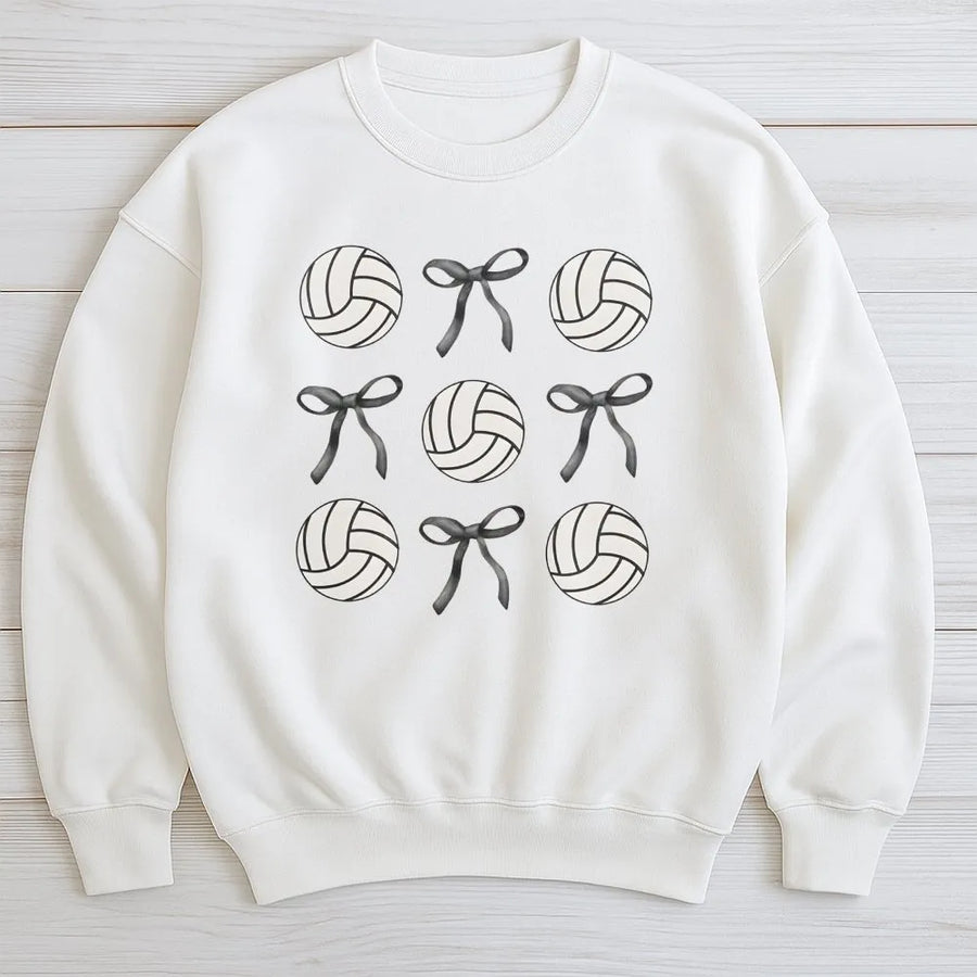 Volleyball Bow Sweatshirt | Aesthetic Coquette Sport Graphic | Soft Cotton Blend Crewneck | Volleyball Player Team Gift For Her