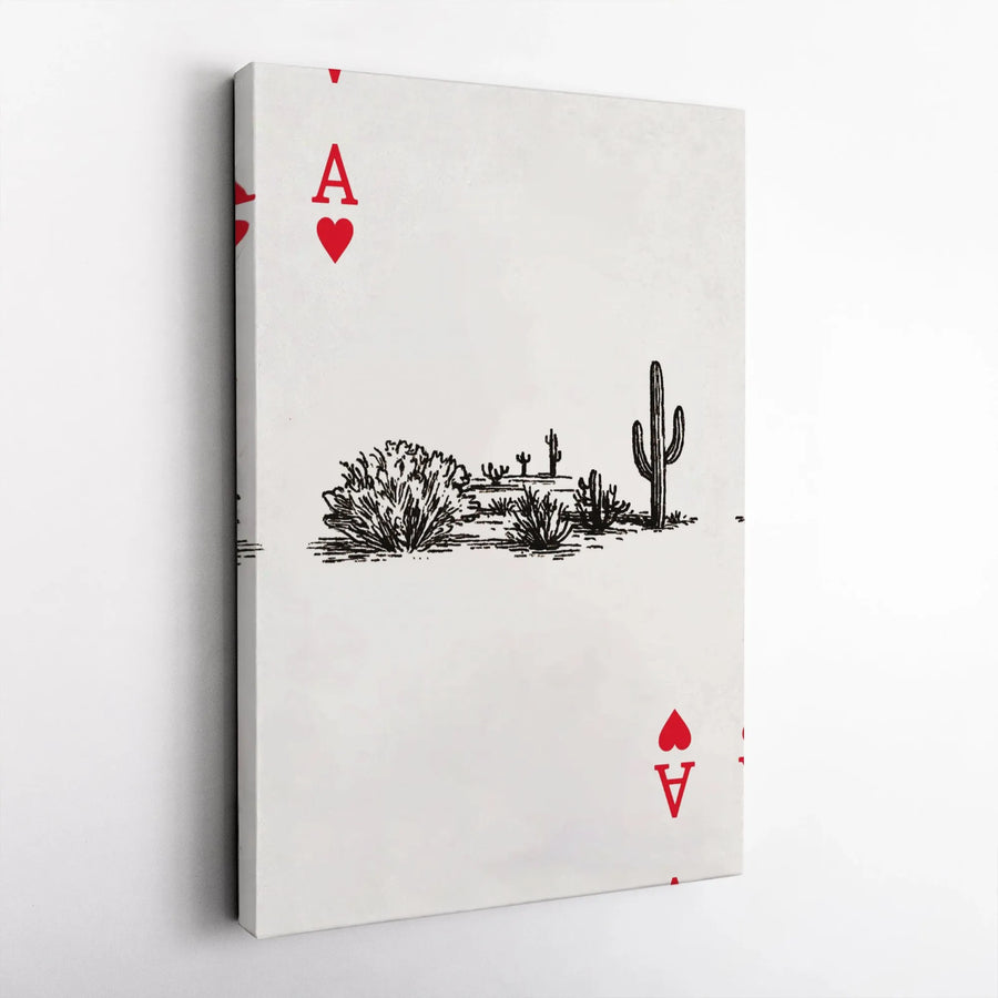 Ace of Hearts Canvas Print | Desert Cactus Sketch Art | Premium Gallery Canvas | Game Room & Man Cave Decor Gift for Card Player