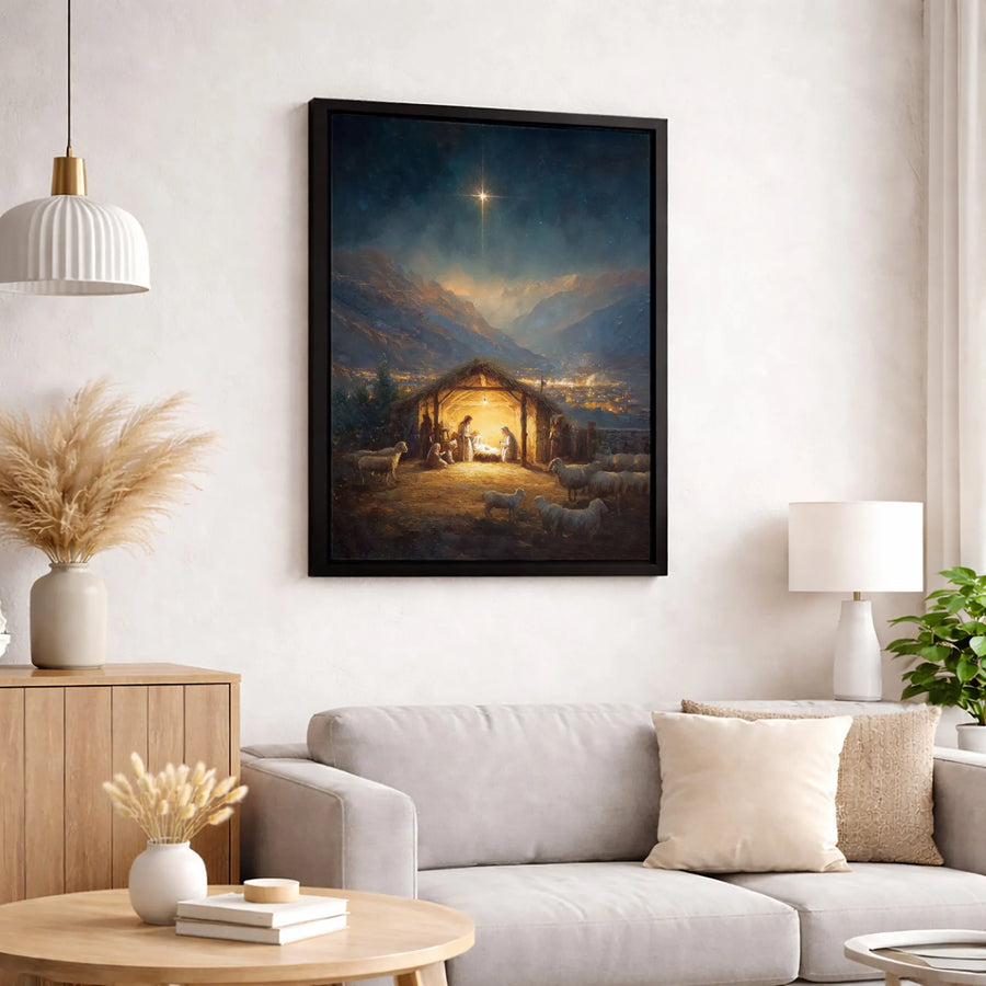 Nativity Scene Canvas Print | Holy Night Bethlehem Star Wall Art | Premium Fade-Resistant Gallery Wrap | Religious Christmas Home Decor Gift