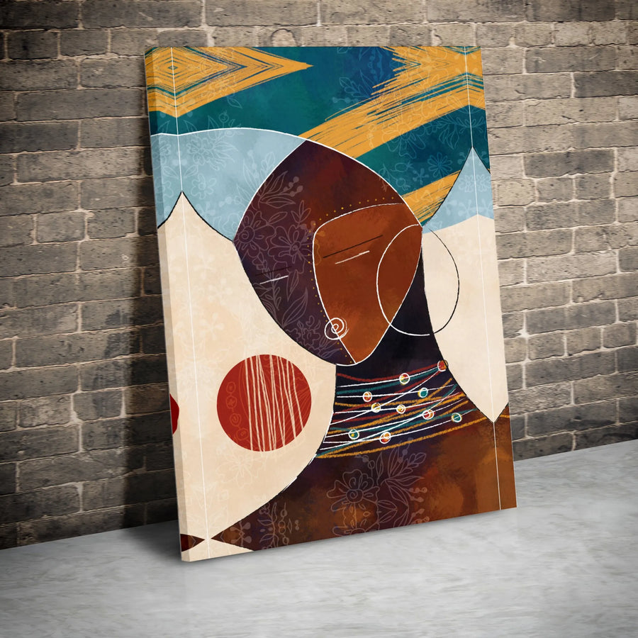 Abstract African Woman Canvas Wall Art | Modern Geometric Portrait | Premium Gallery Wrapped Canvas | Collector's Art for Modern Home Decor