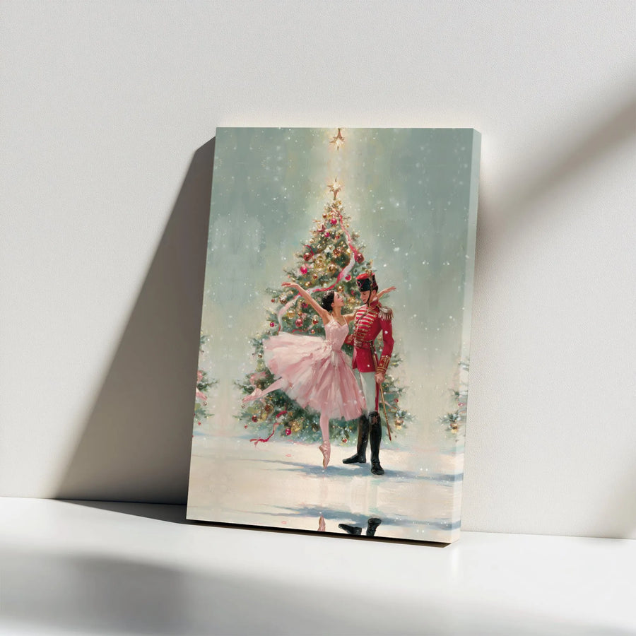 The Nutcracker Ballet Canvas Art | Ballerina and Prince Christmas Tree Print | Premium Gallery Wrap Decor | Holiday Gift for Dance Lovers