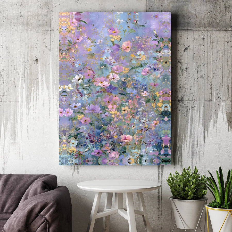 Wildflower Meadow Canvas Wall Art | Lavender and Gold Floral Print | 1.25-Inch Gallery Wrap | Bohemian Botanical Home Decor Gift