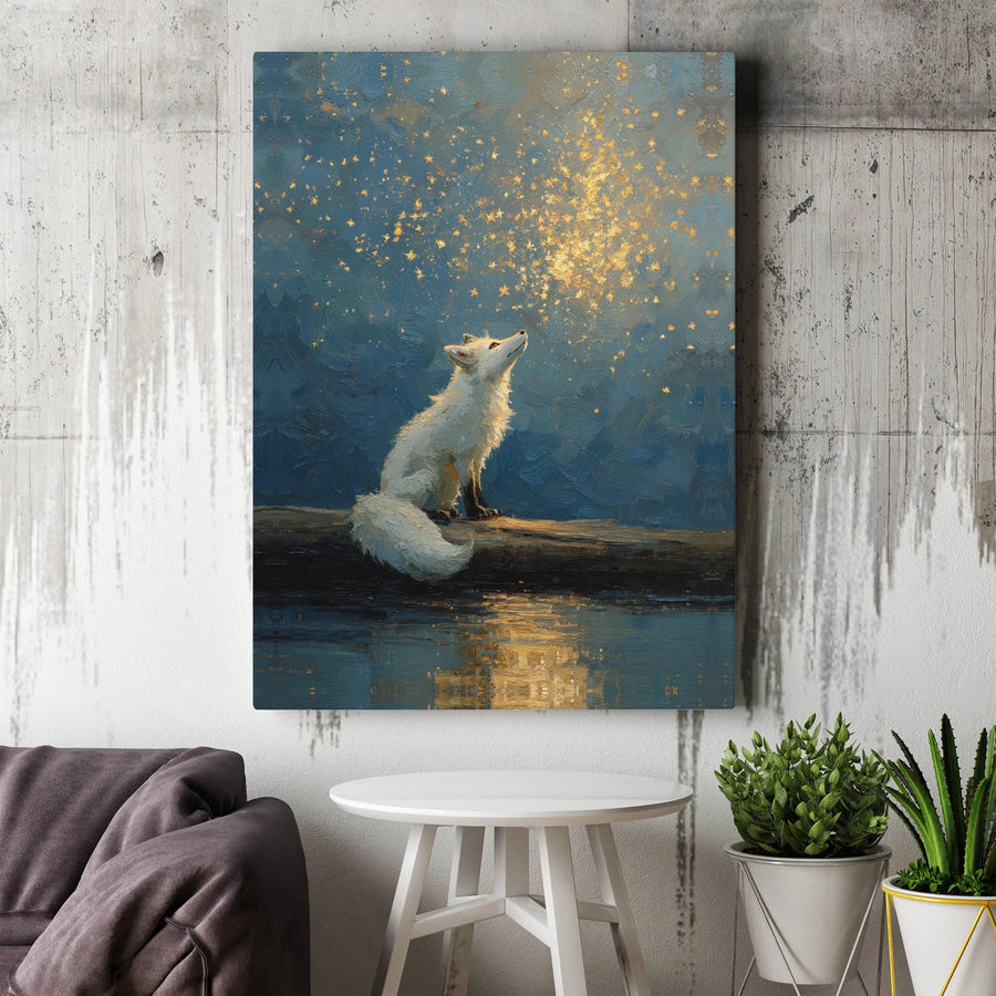 Stargazing Fox Canvas Wall Art | Whimsical Starry Night Painting | Premium Thick Gallery Wrap Canvas | Gift for Nature & Fantasy Art Lovers