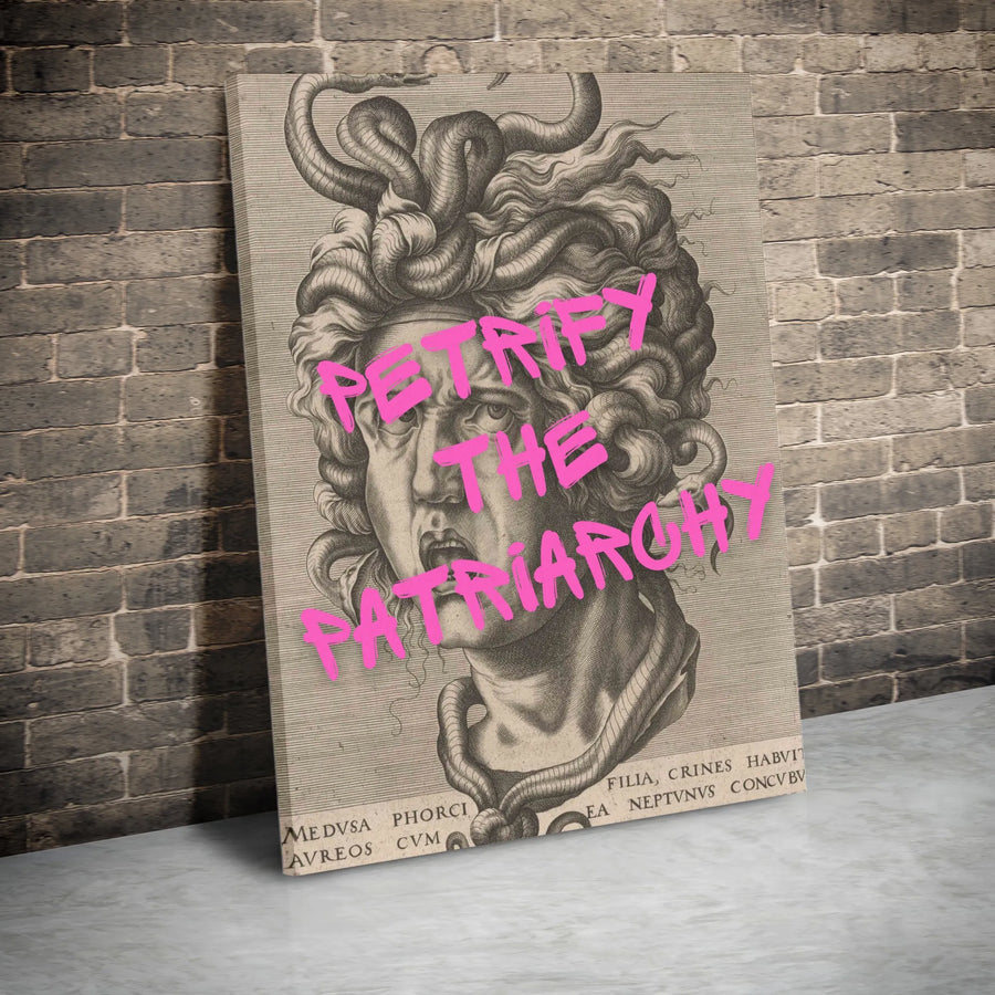 Medusa Wall Art | Petrify The Patriarchy Feminist Poster | Premium Gallery Wrap Canvas | Gothic Dark Academia Decor For Home Office