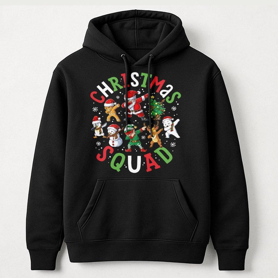 Christmas Squad Hoodie | Dabbing Santa and Friends Graphic | Premium Cotton Blend | Funny Holiday Gift for Family Matching Outfits