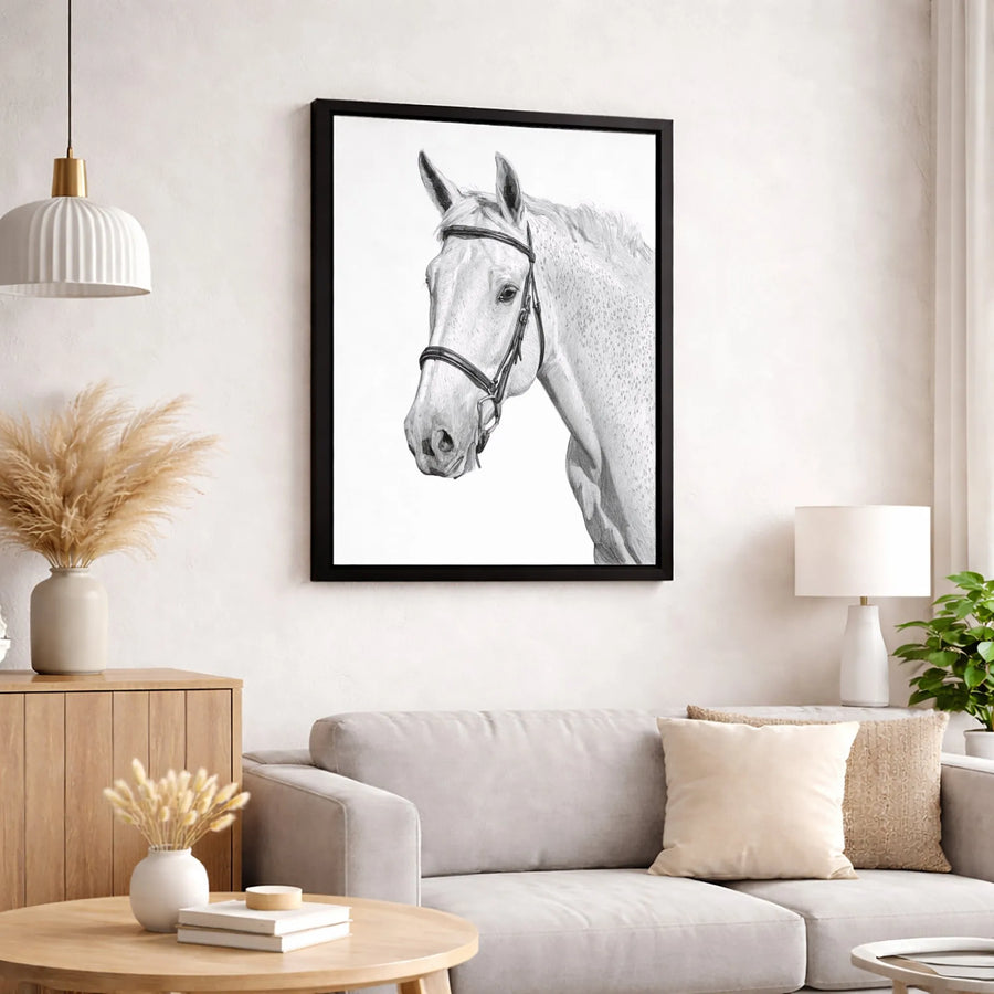 Horse Pencil Sketch Canvas | Elegant Equestrian Wall Art | Premium Fade-Resistant Print | Equestrian Gift for Horse Lovers