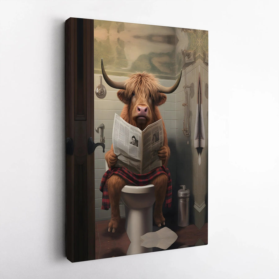 Highland Cow Bathroom Wall Art | Funny Toilet Reading Print | Gallery Quality 1.25 Inch Canvas | Humorous Farmhouse Home Decor Gift