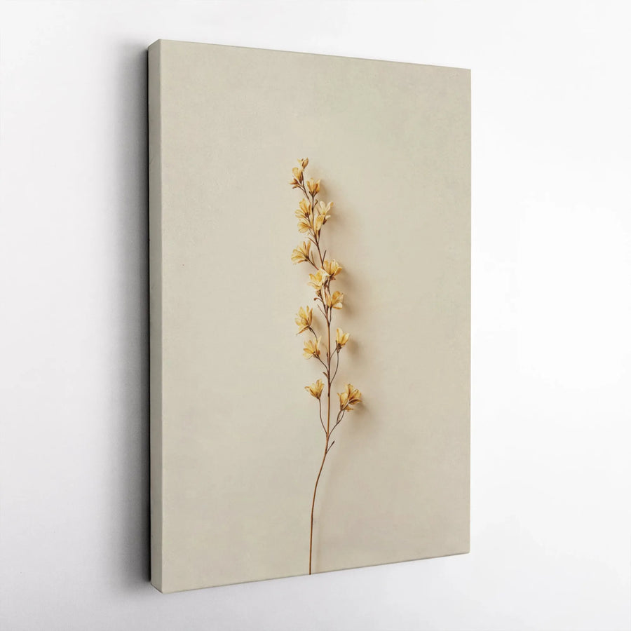 Minimalist Botanical Wall Art | Dried Yellow Flower Stem Print | Premium Gallery Wrap Canvas | Modern Home Decor Gift for Her