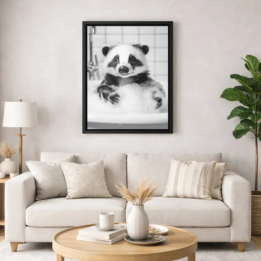 Raccoon Bubble Bath Canvas Wall Art | Whimsical Animal Bathroom Decor | Gallery-Wrapped Premium Print | Cute Home Office Gift