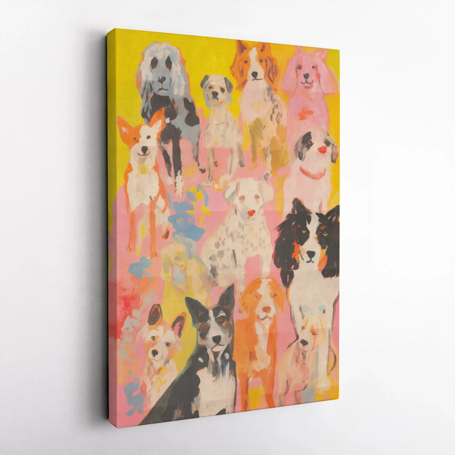 Colorful Dogs Vertical Canvas | Vibrant Abstract Dog Breeds Portrait | Premium Gallery Wrapped Wall Art | Gift for Dog Lovers