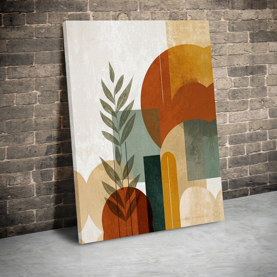 Abstract Botanical Canvas Wall Art | Geometric Shapes & Earthy Tones | Premium Fade-Resistant Gallery Print | Modern Home Decor Gift