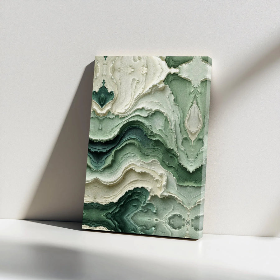 Abstract Green Agate Canvas Wall Art | Textured Sage Marble Wave Print | Gallery Wrapped Premium Decor | Modern Living Room Home Office Gift