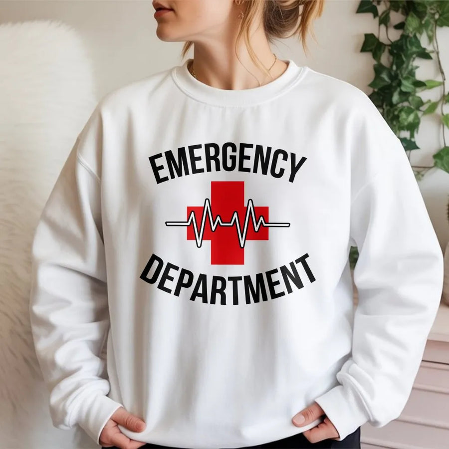 Emergency Department Sweatshirt | Medical Cross EKG Graphic Sweatshirt | Premium Cotton-Blend Pullover | Gift for ER Nurse, ED Tech, Med Student