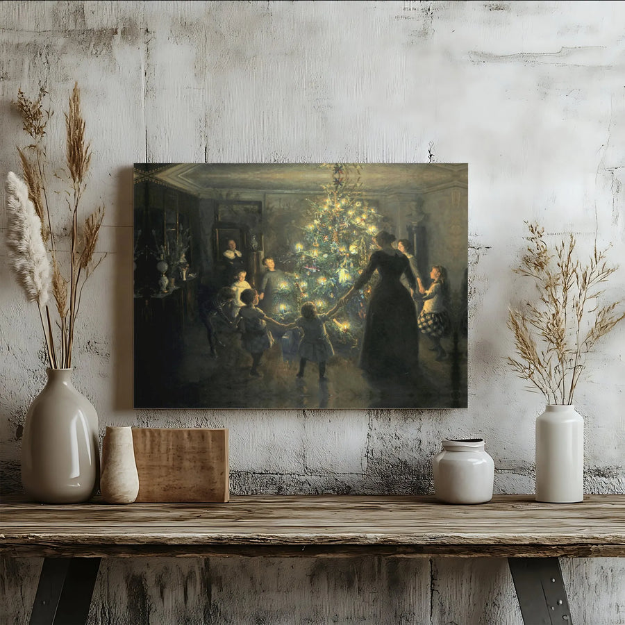 Vintage Christmas Tree Canvas Print | Victorian Family Holiday Art | Premium Gallery Wrap Wall Decor | Festive Home Interior Gift