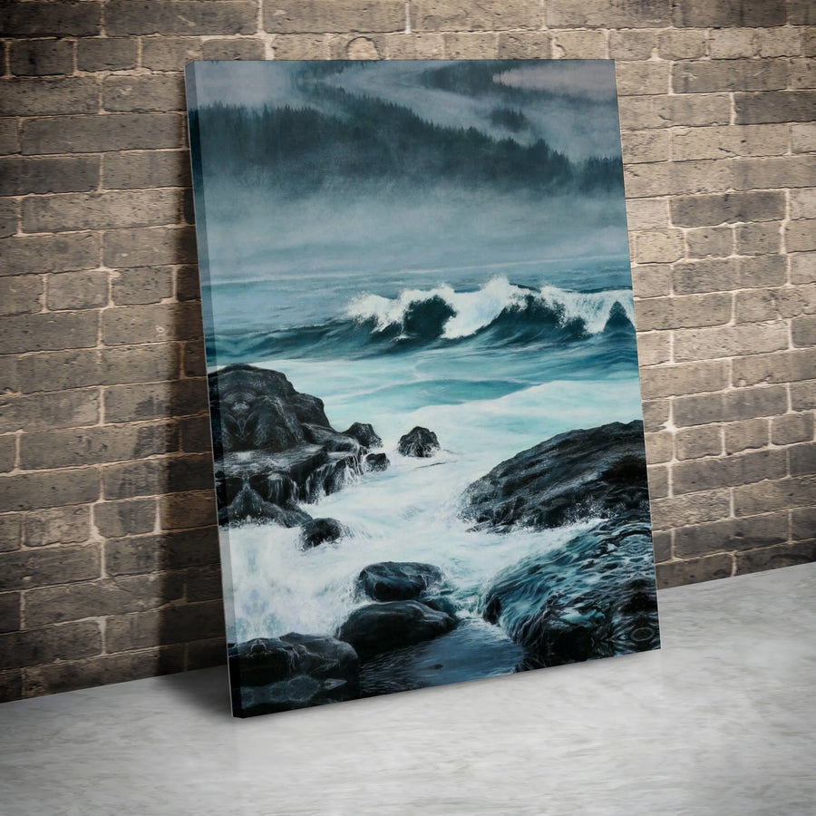 Moody Seascape Canvas Wall Art | Crashing Waves Coastal Landscape | Premium 1.25 Inch Gallery Wrap | Large Ocean Print for Modern Home Decor