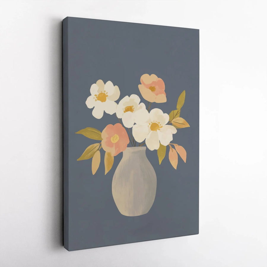Bohemian Floral Canvas Wall Art | Neutral Peach and Cream Flower Bouquet | Premium Gallery-Wrapped Print | Modern Home Decor Gift