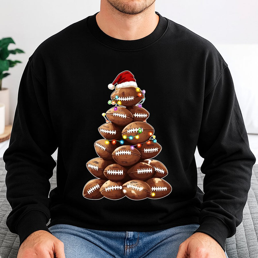 Football Christmas Tree Sweatshirt | Sports Holiday Lights Graphic | Premium Cotton Blend | Funny Xmas Gift for Football Mom or Fan