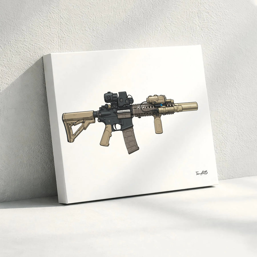 AR-15 Canvas Art | Detailed Tactical Rifle Illustration | Premium Gallery Wrapped Print | Collector's Gift for Gun Enthusiast Man Cave Decor