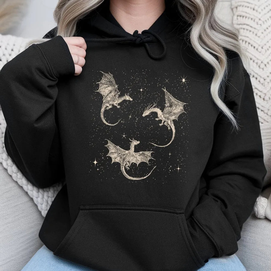 Flying Dragon Hoodie | Celestial Mythical Creature Art | Premium Cotton-Blend Pullover | Fantasy Gift For Book Lovers & Fantasy Readers