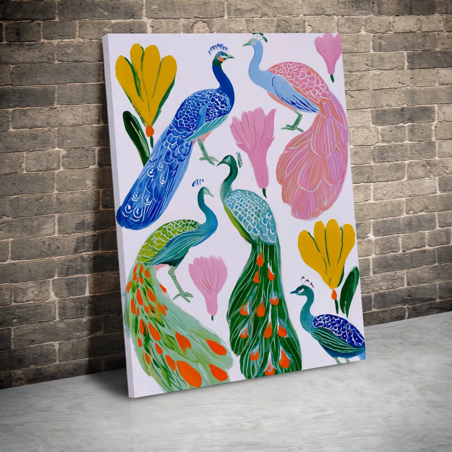 Peacock Wall Art Canvas | Colorful Floral Bird Painting | Premium Fade-Resistant Gallery Print | Modern Bohemian Home Decor Gift