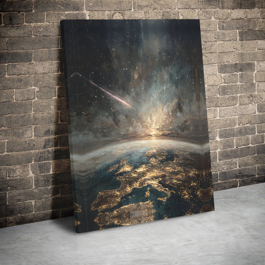 Earth From Space Canvas Wall Art | Meteor Shower Night Sky Galaxy Print | 1.25-Inch Gallery Wrap | Cosmic Home Decor for Astronomy Lovers
