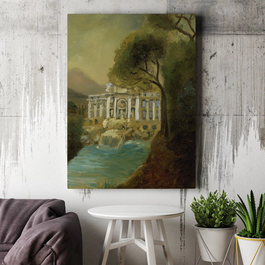 Trevi Fountain Wall Art | Vintage Italian Landmark Painting | Premium Gallery Canvas | Rome Italy Gift & European Home Decor