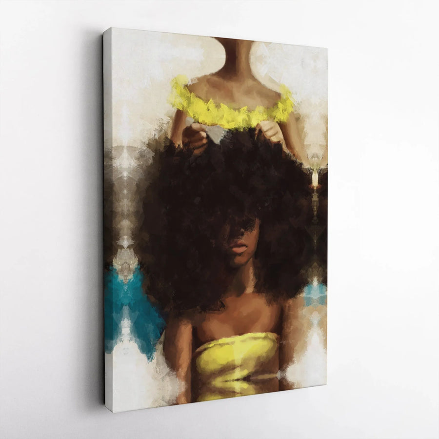 Black Woman Art Canvas | Afro Hair Styling Portrait | Premium Gallery-Quality Print | Modern Home Decor Gift