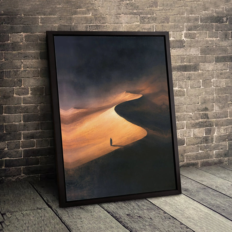 Solitary Desert Canvas Print | Moody Golden Dune Landscape Wall Art | Premium Gallery Wrapped Decor | Minimalist Gift for Office or Home