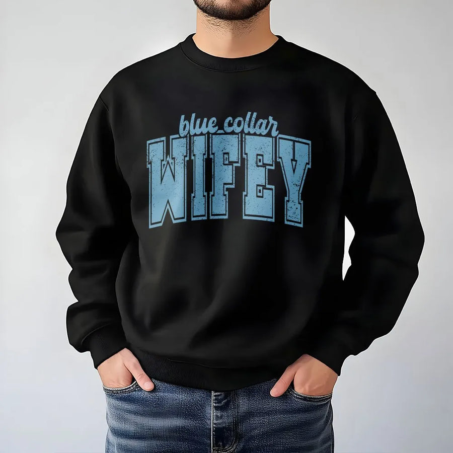 Blue Collar Wife Sweatshirt | Retro Varsity Graphic Tee | Premium Soft Cotton | Gift for Supportive Spouse & Country Girl Outfit