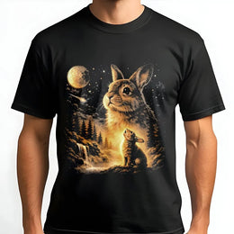Bunny Howling at the Moon T-Shirt | Vintage Celestial Rabbit Graphic | Soft Cotton Blend Pullover | Gift for Nature & Animal Lovers