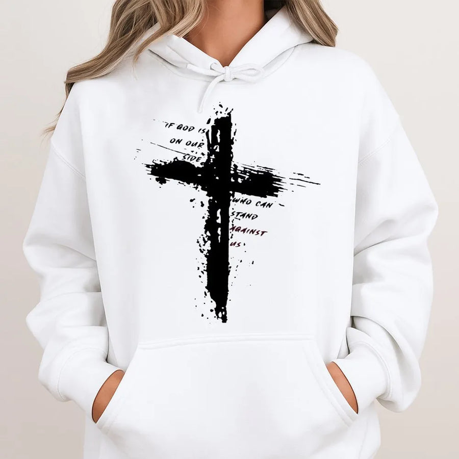 If God Is On Our Side Cross Hoodie | Distressed Christian Graphic Print | Premium Soft Cotton Blend | Religious Faith Gift For Men And Women