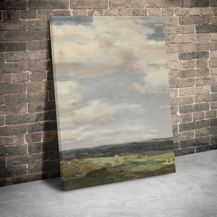 Landscape Canvas Wall Art | Moody Cloudy Sky Minimalist Painting | Premium Gallery Wrap Print | Modern Living Room Home Decor
