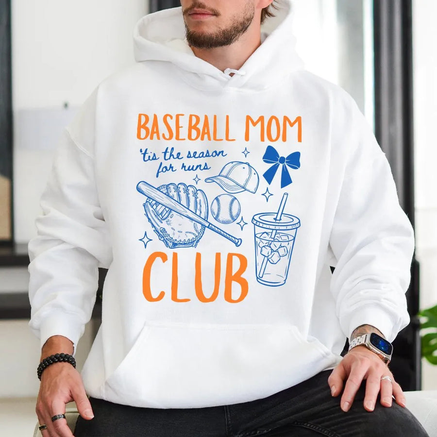 Baseball Mom Club Hoodie | Cute Sports Mama Game Day Sweatshirt | Premium Fleece | Gift for Team Mom, Bleacher Season Apparel