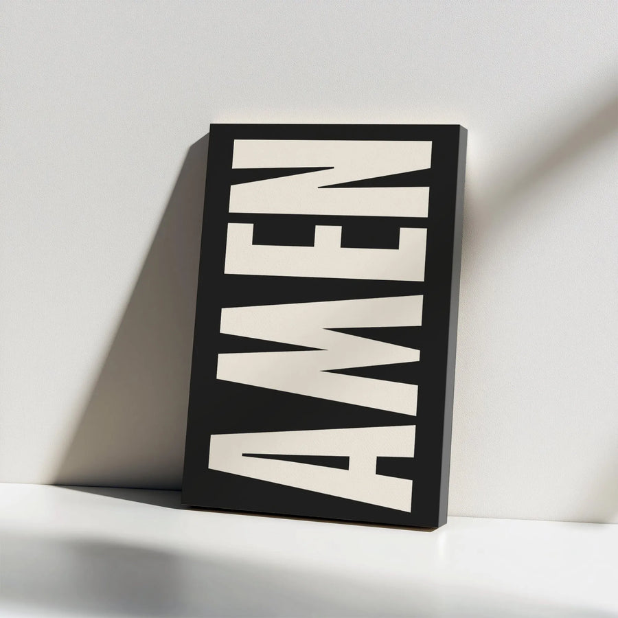 Amen Wall Art Canvas | Vertical Minimalist Typography | Premium Gallery Wrap Print | Modern Religious Home Decor Gift