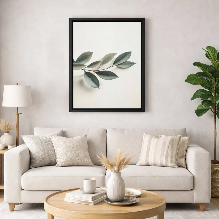 Minimalist Botanical Canvas Wall Art | Green Leaf Branch Print | Premium Gallery Wrapped Decor | Modern Home Office Aesthetic Gift