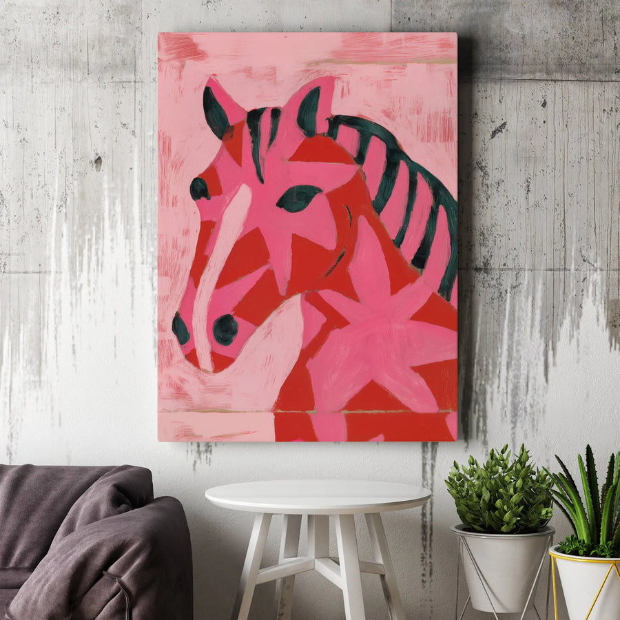 Pink Zebra Art Vertical Canvas | Modern Abstract Animal Painting | Premium Gallery Wrapped Canvas | Unique Wall Decor Gift for Living Room