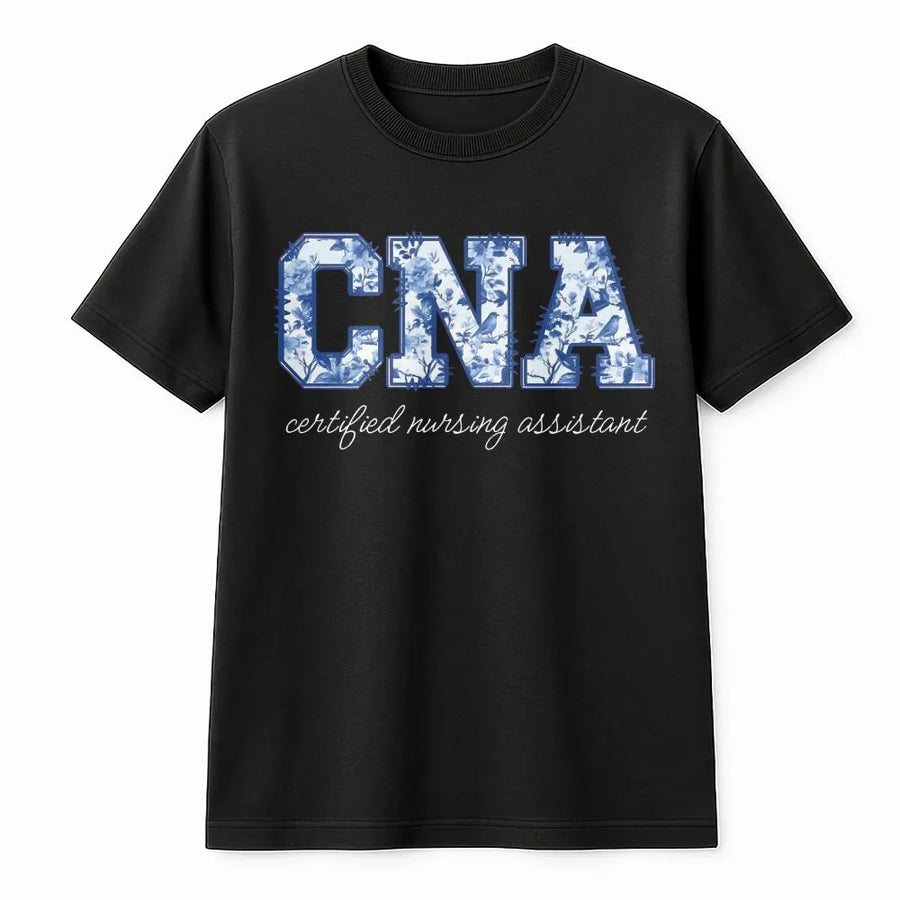 CNA T-Shirt | Toile De Jouy Floral Nursing Design | 100% Soft Cotton Tee | Premium Nurse Appreciation Gift for CNA Professionals