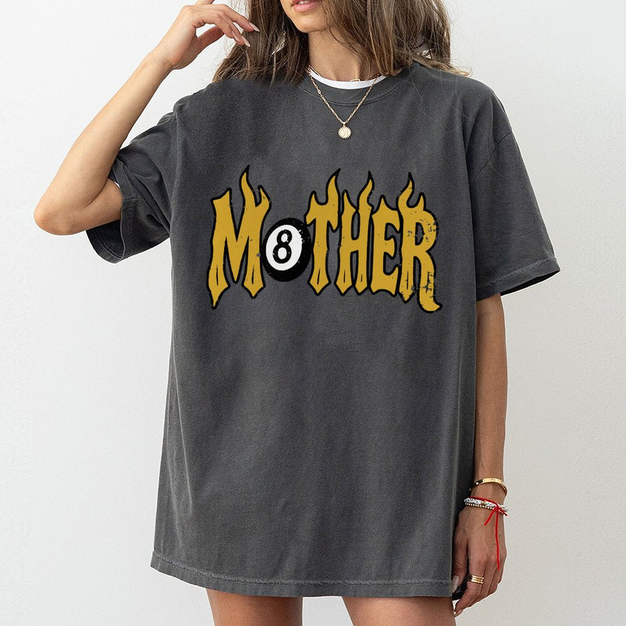 Mother 8 Ball T-Shirt | Retro Flame Typography Graphic Tee | 100% Cotton Premium Quality | Edgy Grunge Gift for Cool Moms and Lucky Mamas