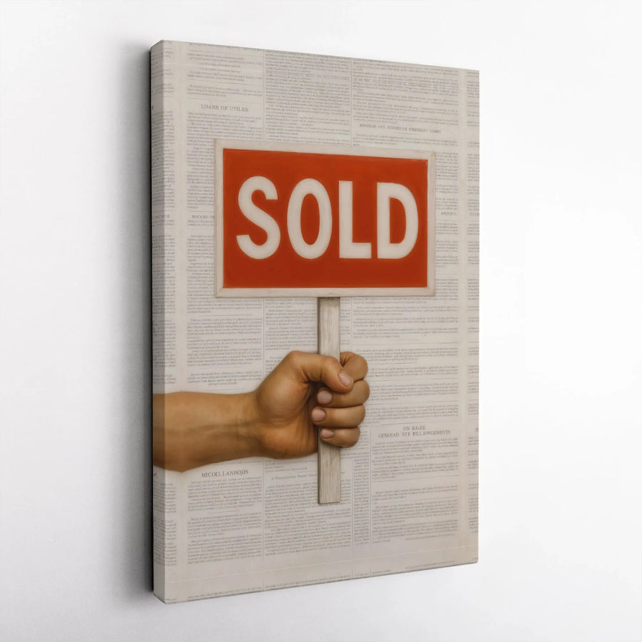 Sold Sign Canvas Wall Art | Real Estate Agent Gift | Premium Newspaper Background Print | Office Decor for Realtor Success