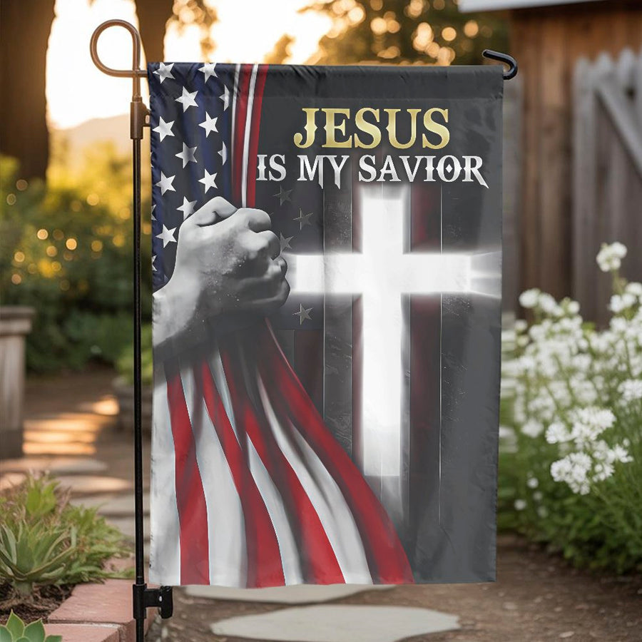 Jesus Is My Savior Garden Flag | American Flag Christian Decor | Weather-Resistant Polyester | Patriotic Faith Gift for Outdoor Yard Display