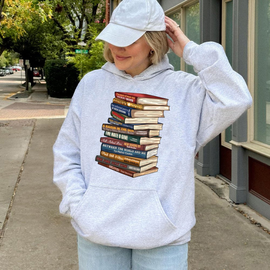 Black History Books Hoodie | Literary Stack Graphic Print | Premium Cotton-Blend Sweatshirt | Gift for Readers & Educators