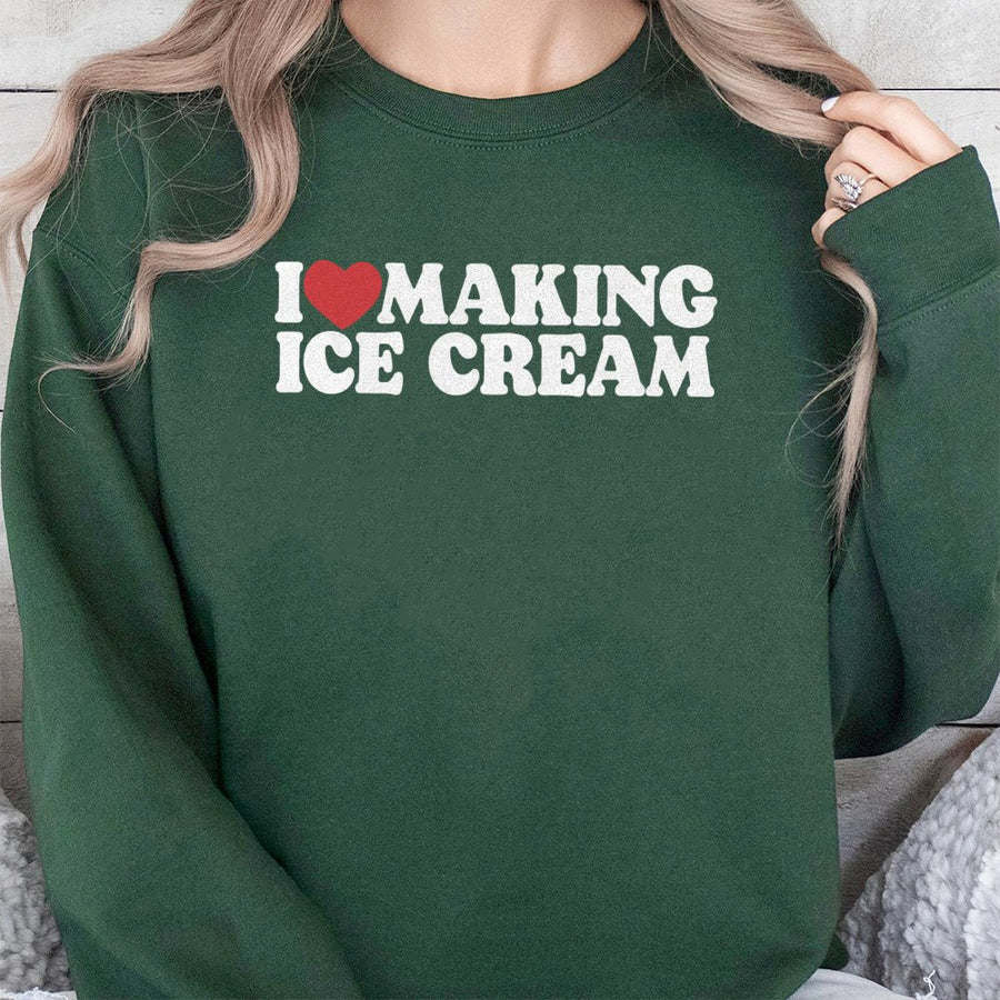 I Love Making Ice Cream Sweatshirt | Cute Dessert Lover Graphic Crewneck | Premium Cotton Blend Unisex Pullover | Foodie Birthday Gift