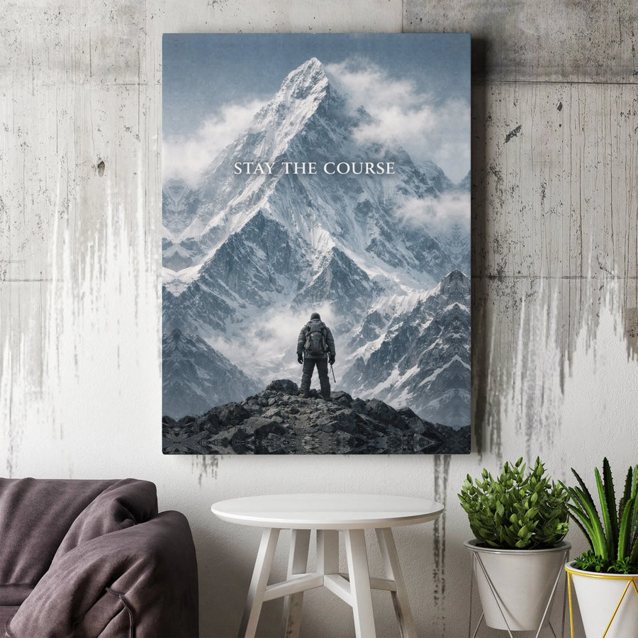 Motivational Canvas Print | Stay The Course Quote Wall Art | Premium Thick Gallery Wrap | Inspirational Office Decor Gift for Men