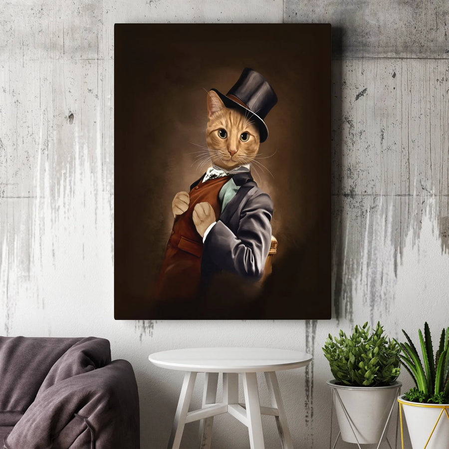 Gentleman Cat Portrait Canvas | Victorian Orange Tabby in Top Hat | Premium 1.25" Gallery Wrap | Whimsical Animal Wall Art Gift